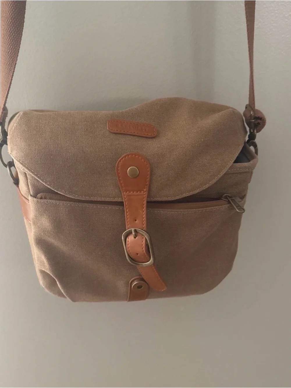 Camera Canvas Crossbody Messenger Bag in Brown - new